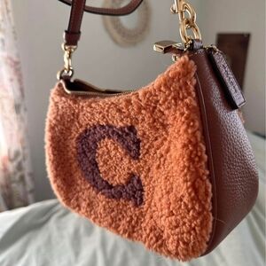 Coach Brown and Orange Shearling Shoulder Bag